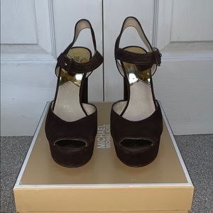 Michael Kors Dark Brown Suede Platform Heel